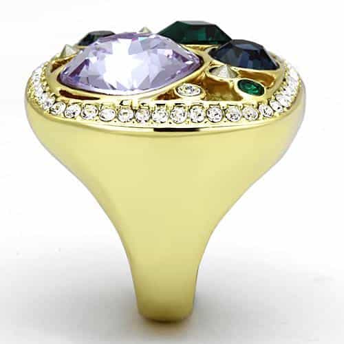 Stainless Steel Silver Multi Color Crystal Cluster Cocktail Ring view 4