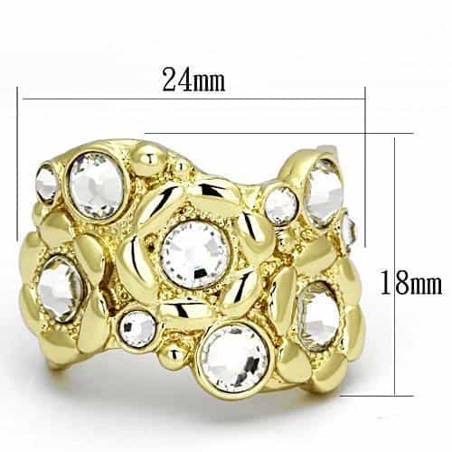 Stainless Steel Gold IP Clear Crystal Cluster Flower Wide Ring view 6