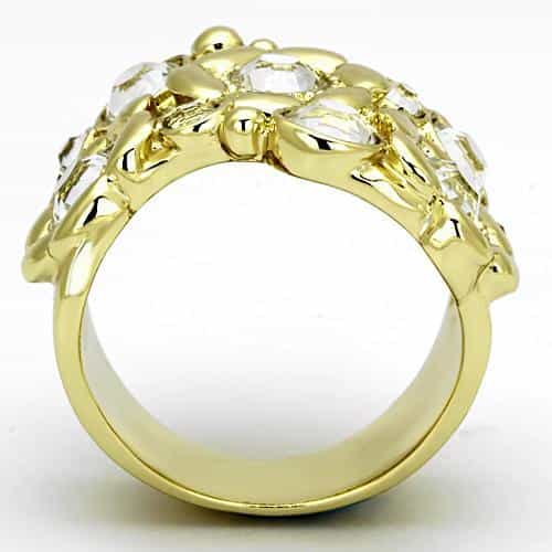 Stainless Steel Gold IP Clear Crystal Cluster Flower Wide Ring view 7