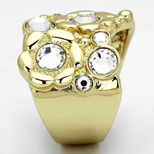 Stainless Steel Gold IP Clear Crystal Cluster Flower Wide Ring view 8