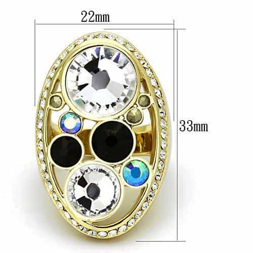 Stainless Steel Silver Multi Crystal Black Enamel Circle Ring view 6