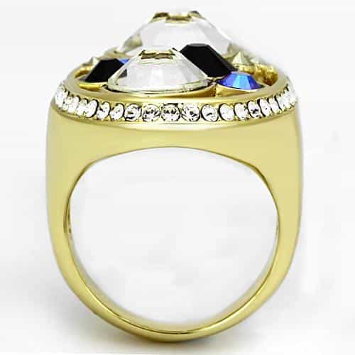 Stainless Steel Silver Multi Crystal Black Enamel Circle Ring view 7