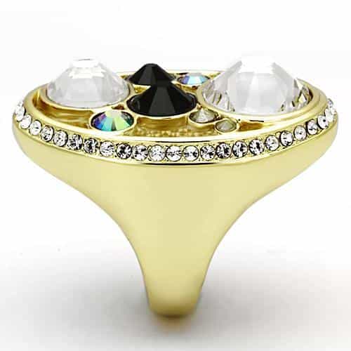 Stainless Steel Silver Multi Crystal Black Enamel Circle Ring view 8