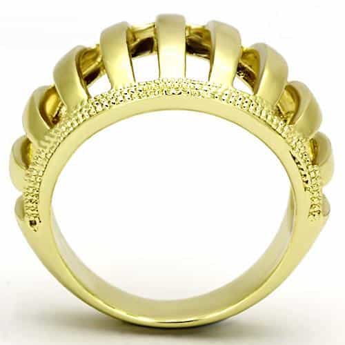 Stainless Steel Gold IP Open Cage Ribbed Wide Dome Ring view 3