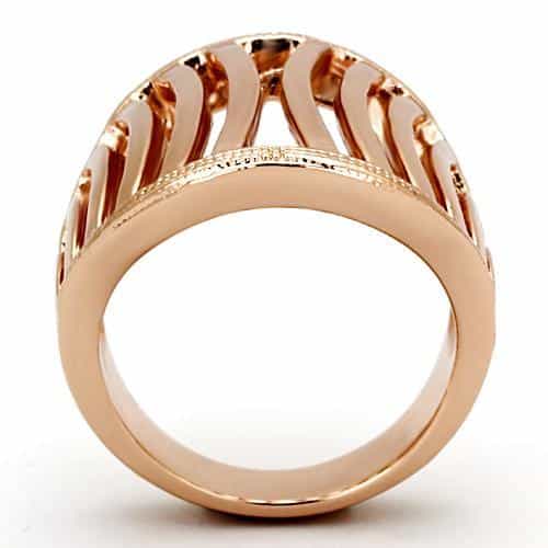 Stainless Steel Rose Gold IP Open Cage Ribbed Wide Dome Ring view 3