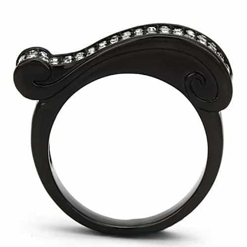 Stainless Steel Dark IP CZ Pave Scroll Wave Ring view 7