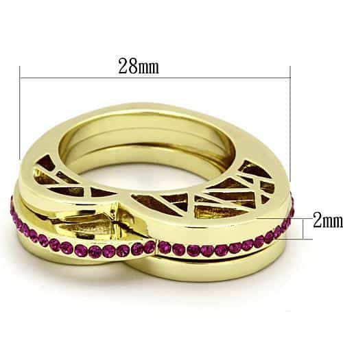 Stainless Steel Gold IP Pink Crystal Open Geometric Cage Ring view 6
