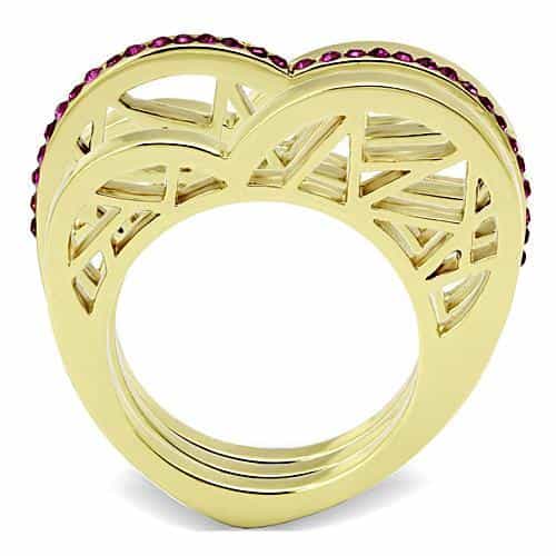 Stainless Steel Gold IP Pink Crystal Open Geometric Cage Ring view 7