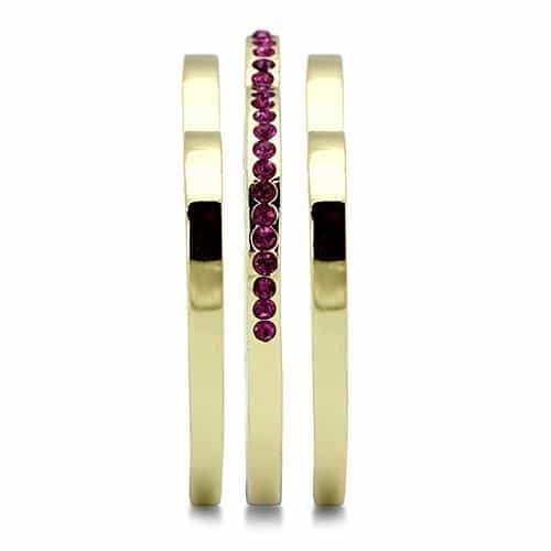 Stainless Steel Gold IP Pink Crystal Open Geometric Cage Ring view 8