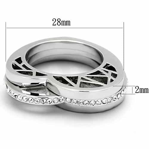Stainless Steel Silver CZ Open Geometric Cage Wide Ring view 6