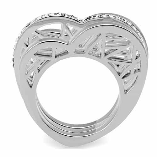 Stainless Steel Silver CZ Open Geometric Cage Wide Ring view 7