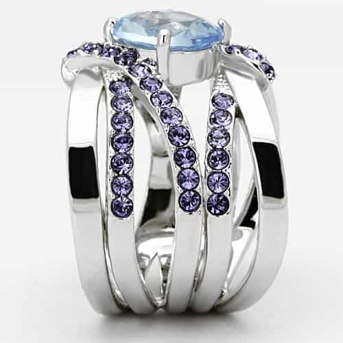 Stainless Steel Silver CZ Cushion Light Blue Purple Pave Ring view 8