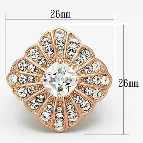 Stainless Steel Rose Gold IP CZ Round Clear Crystal Pave Ring view 6