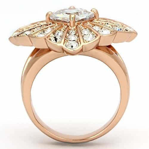 Stainless Steel Rose Gold IP CZ Round Clear Crystal Pave Ring view 7