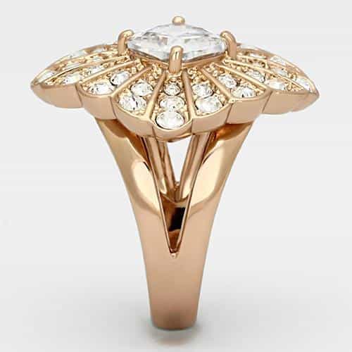Stainless Steel Rose Gold IP CZ Round Clear Crystal Pave Ring view 4