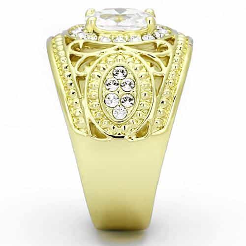 Stainless Steel Gold IP CZ Oval Clear Filigree Dome Ring view 8