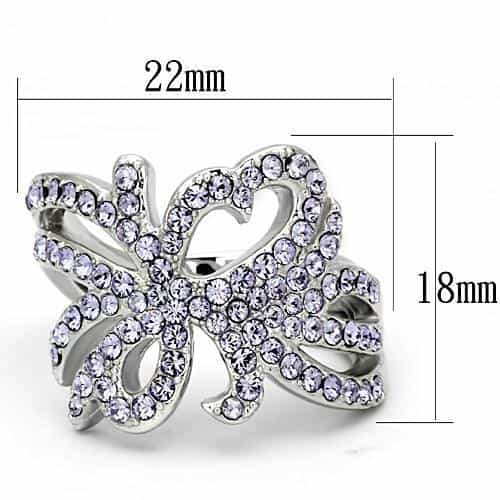 Stainless Steel Silver Purple Crystal Pave Bow Ribbon Ring view 2