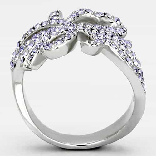 Stainless Steel Silver Purple Crystal Pave Bow Ribbon Ring view 7