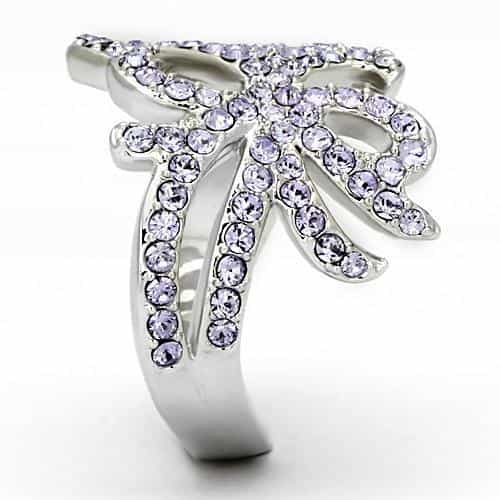 Stainless Steel Silver Purple Crystal Pave Bow Ribbon Ring view 8