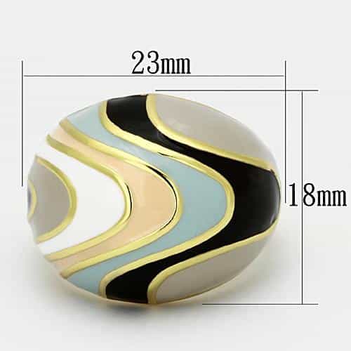 Stainless Steel Gold IP Teal Cream Black Enamel Abstract Ring view 2
