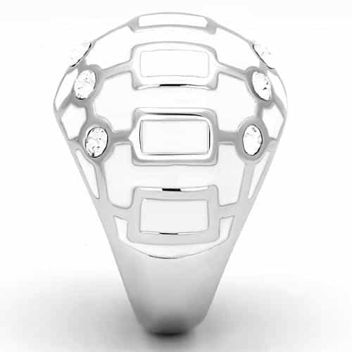 Stainless Steel Silver White Enamel Geometric CZ Accent Dome Ring view 4