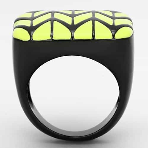 Stainless Steel Dark IP Yellow Enamel Chevron Zigzag Square Ring view 7