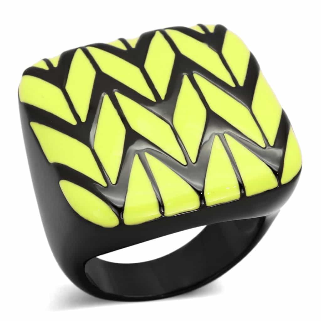 Stainless Steel Dark IP Yellow Enamel Chevron Zigzag Square Ring view 1