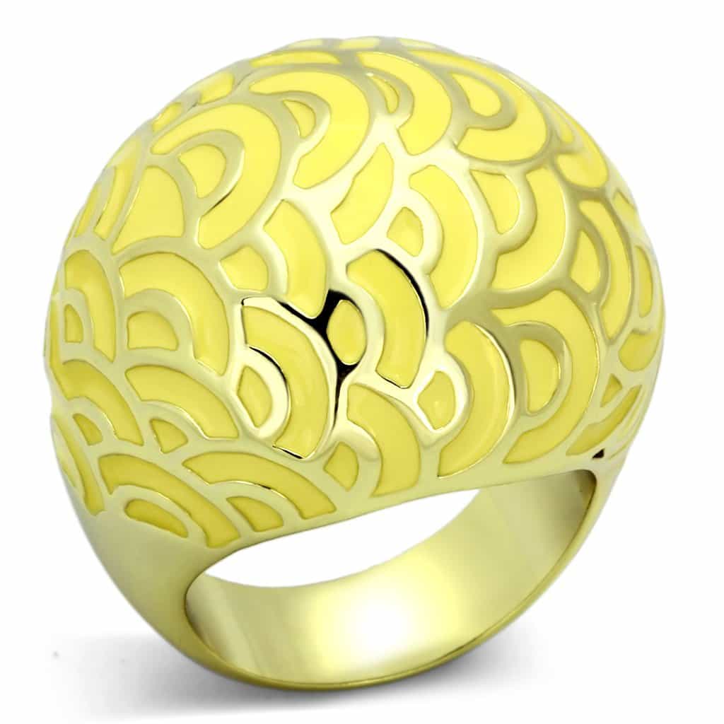 Stainless Steel Gold IP Yellow Enamel Swirl Cutout Dome Ring view 5
