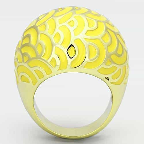 Stainless Steel Gold IP Yellow Enamel Swirl Cutout Dome Ring view 7