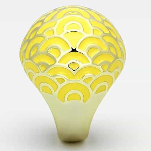 Stainless Steel Gold IP Yellow Enamel Swirl Cutout Dome Ring view 8