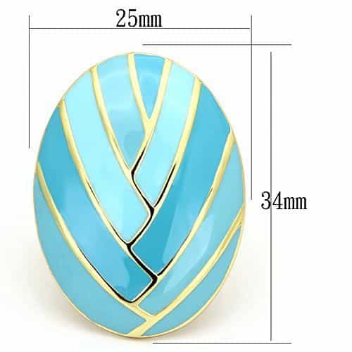 Stainless Steel Gold IP Blue Enamel Chevron Leaf Dome Ring view 6