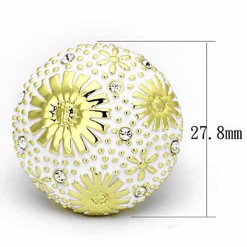Stainless Steel Gold IP White Enamel Daisy CZ Cluster Dome Ring view 6