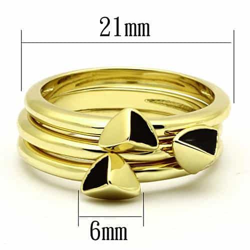 Stainless Steel Gold IP Black Enamel Triangle Accent Stack Ring view 6