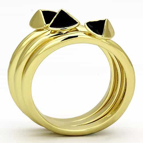 Stainless Steel Gold IP Black Enamel Triangle Accent Stack Ring view 7