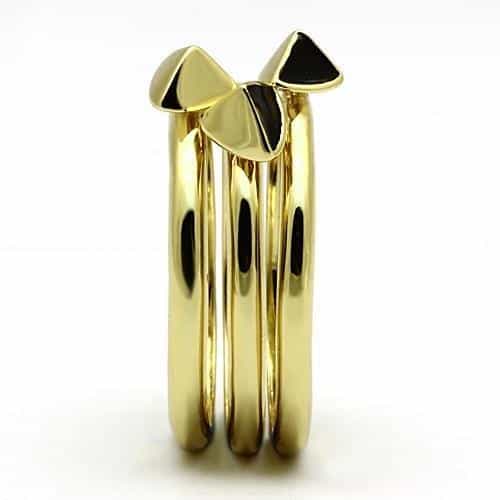Stainless Steel Gold IP Black Enamel Triangle Accent Stack Ring view 8