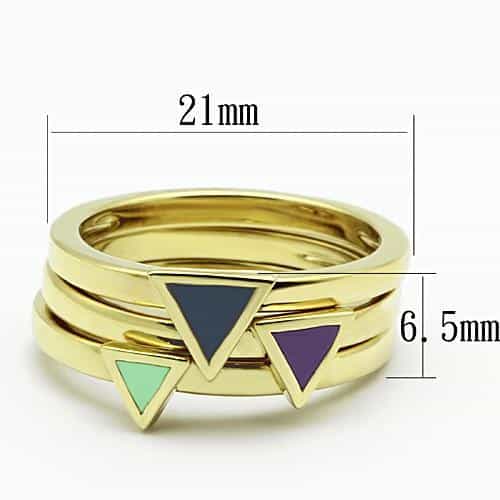 Stainless Steel Gold IP Purple Triangle Enamel Accent Stack Ring view 6