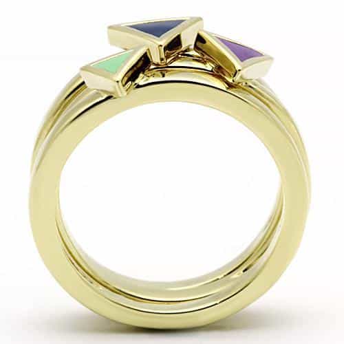 Stainless Steel Gold IP Purple Triangle Enamel Accent Stack Ring view 7