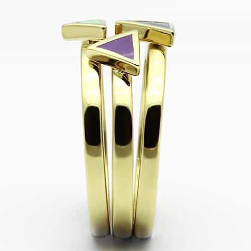 Stainless Steel Gold IP Purple Triangle Enamel Accent Stack Ring view 8
