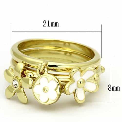 Stainless Steel Gold IP White Enamel Flower Charm Stack Ring view 6