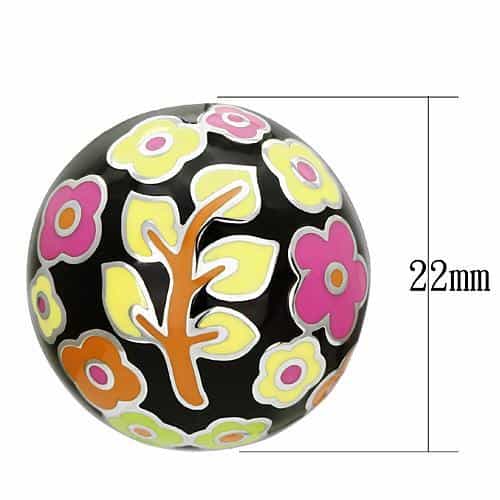 Stainless Steel Silver Black Enamel Multi Color Floral Earrings view 2