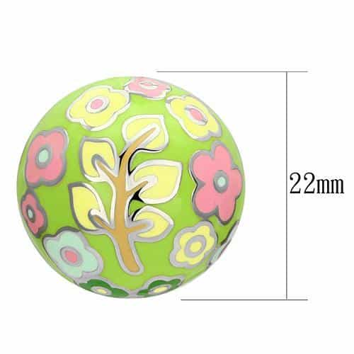 Stainless Steel Silver Green Enamel Multi Color Floral Earrings view 2