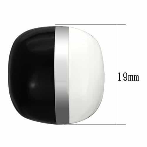 Stainless Steel Silver Black White Enamel Half Dome Stud Earrings view 2