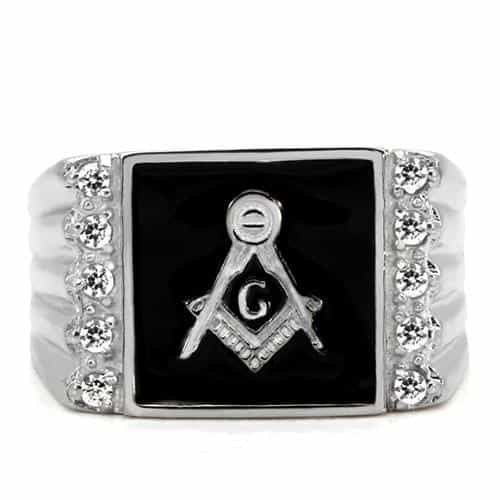 Stainless Steel Silver Masonic Rectangle CZ Channel Slim Ring view 8