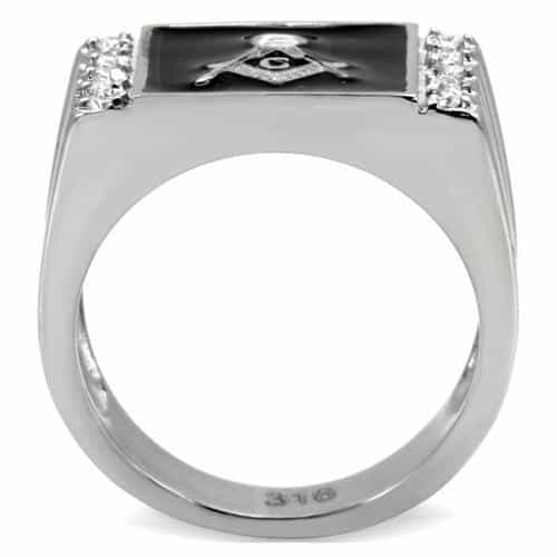 Stainless Steel Silver Masonic Rectangle CZ Channel Slim Ring view 9