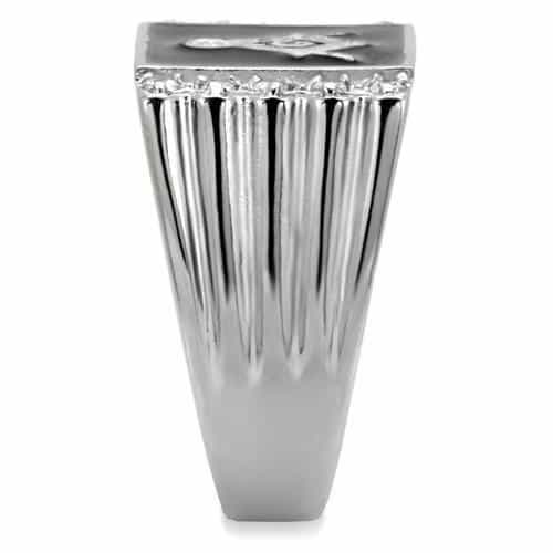 Stainless Steel Silver Masonic Rectangle CZ Channel Slim Ring view 5