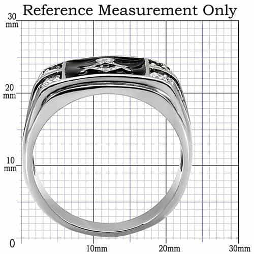Stainless Steel Silver Masonic Rectangle CZ Side Wide Mens Ring view 7
