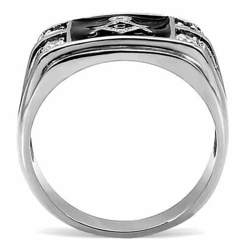 Stainless Steel Silver Masonic Rectangle CZ Side Wide Mens Ring view 4