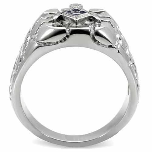 Stainless Steel Silver Masonic Nugget Texture CZ Mens Signet Ring view 9