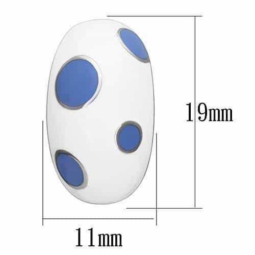 Stainless Steel Silver White Enamel Blue Polka Dot Oval Earrings view 2