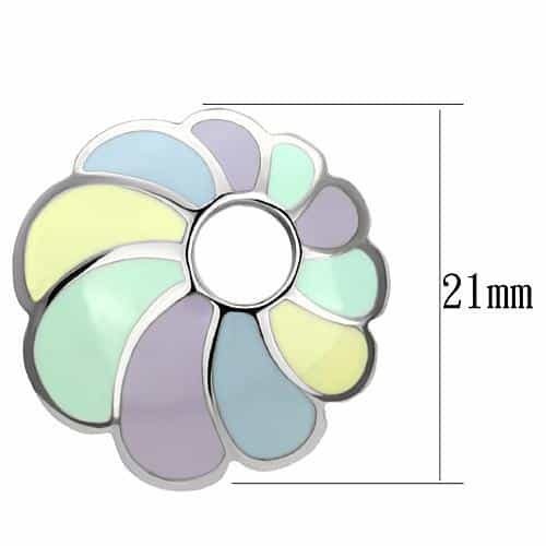 Stainless Steel Silver Pastel Multi Enamel Flower Stud Earrings view 2